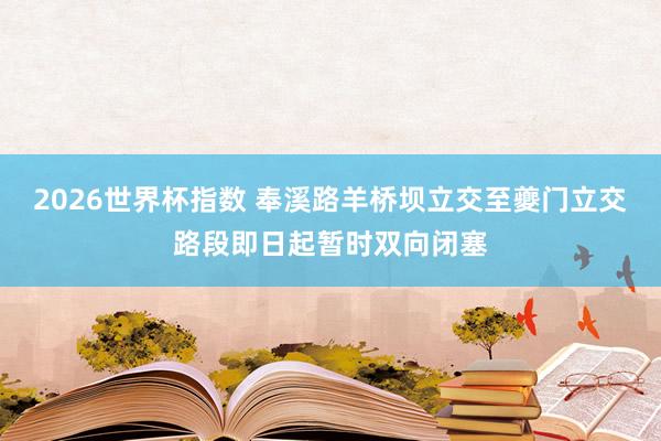 2026世界杯指数 奉溪路羊桥坝立交至夔门立交路段即日起暂时双向闭塞