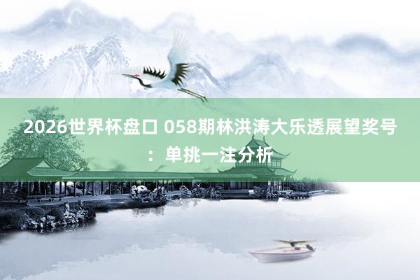 2026世界杯盘口 058期林洪涛大乐透展望奖号:单挑一注分析
