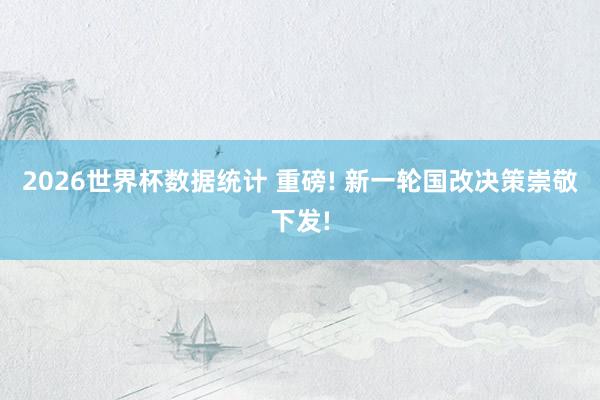 2026世界杯数据统计 重磅! 新一轮国改决策崇敬下发!