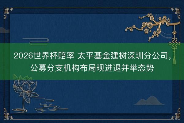 2026世界杯赔率 太平基金建树深圳分公司,公募分支机构布局现进退并举态势